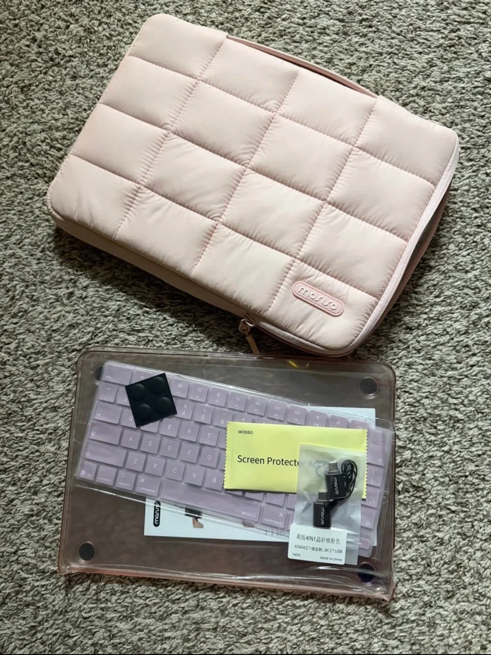 Pink Quilted Tablet Sleeve with Rose-Pink Keyboard Cover
